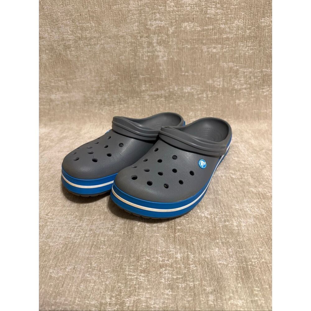 Crocs Men's Crocband Stripe Lightweight Pivoting Strap Clogs Gray Size 12